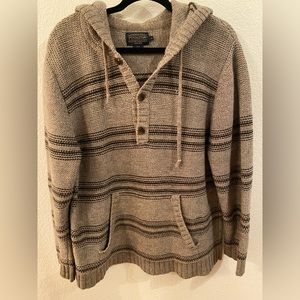 Pendleton men’s sweater;size M; 1/4 button up; hooded; striped